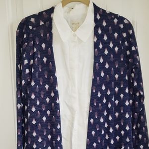 Lularoe cardigan and Chico's linen top